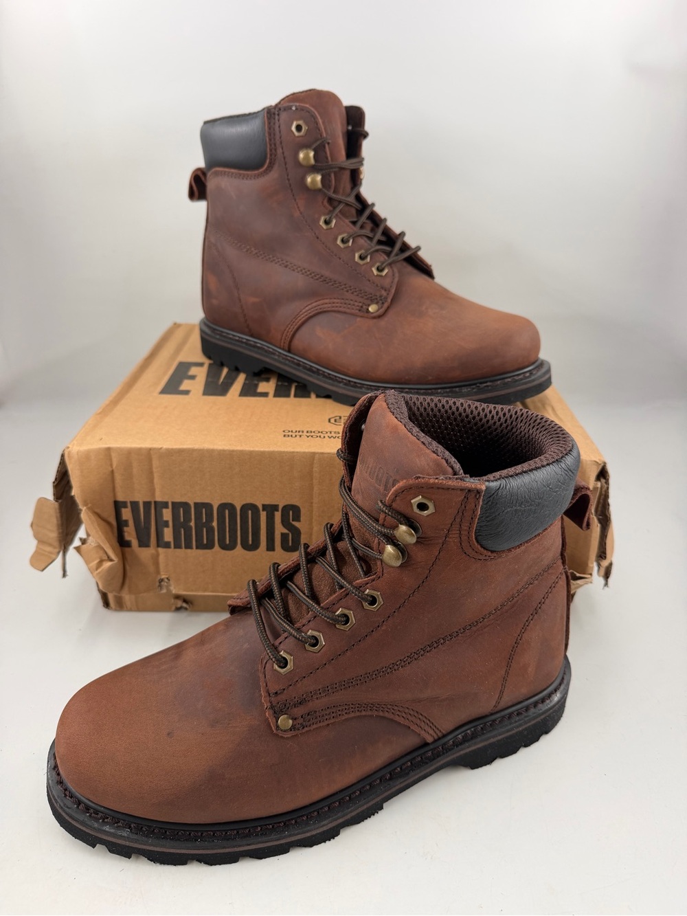 Ever Boots Men’s Tank Plain Toe -SZ 10 M- Dk. Brown Leather Nubuck Work Boots